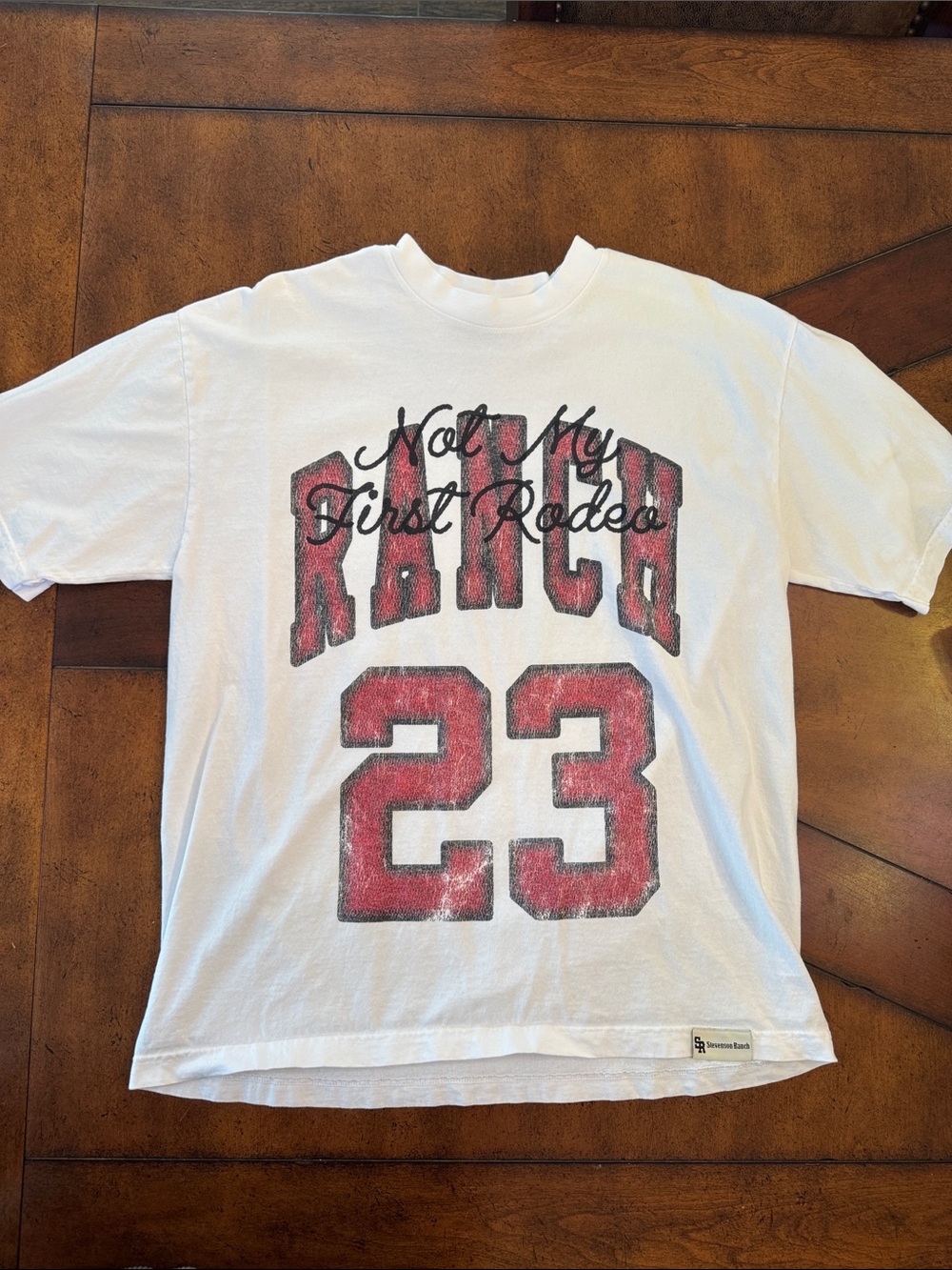Men's White Graphic Tee with Red Ranch 23 Print